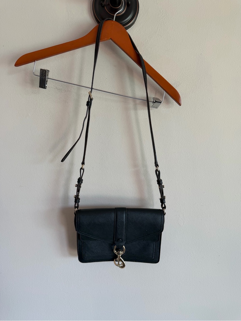 Rebecca Minkoff Avery Crossbody Bag Black Saffiano Leather Gold Hardware